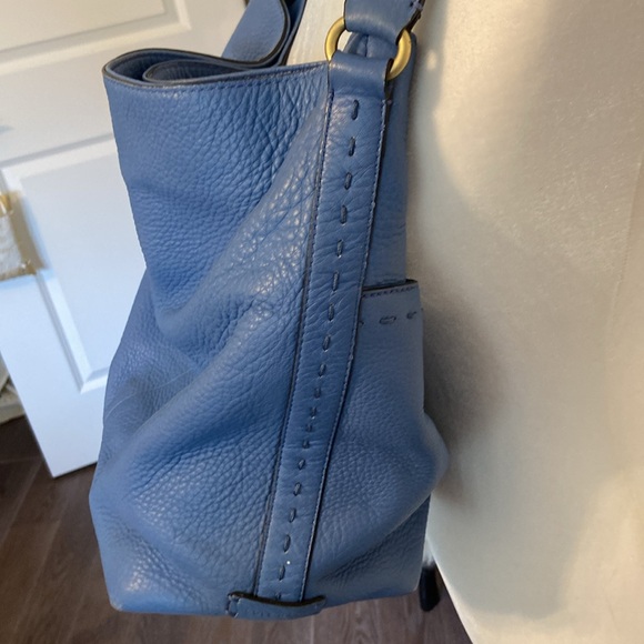 Cole Haan Blue/Lilac Soft Pebble Leather Hobo Style Shoulder Bag. - Picture 6 of 14